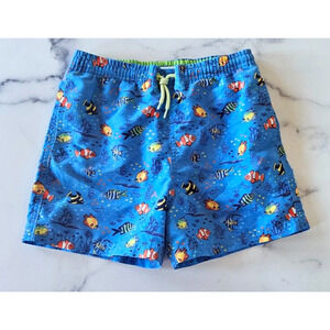 Maamgic Kids Swim Shorts 7 Blue Fish Print Drawstring Elastic Waist Beach Trunks